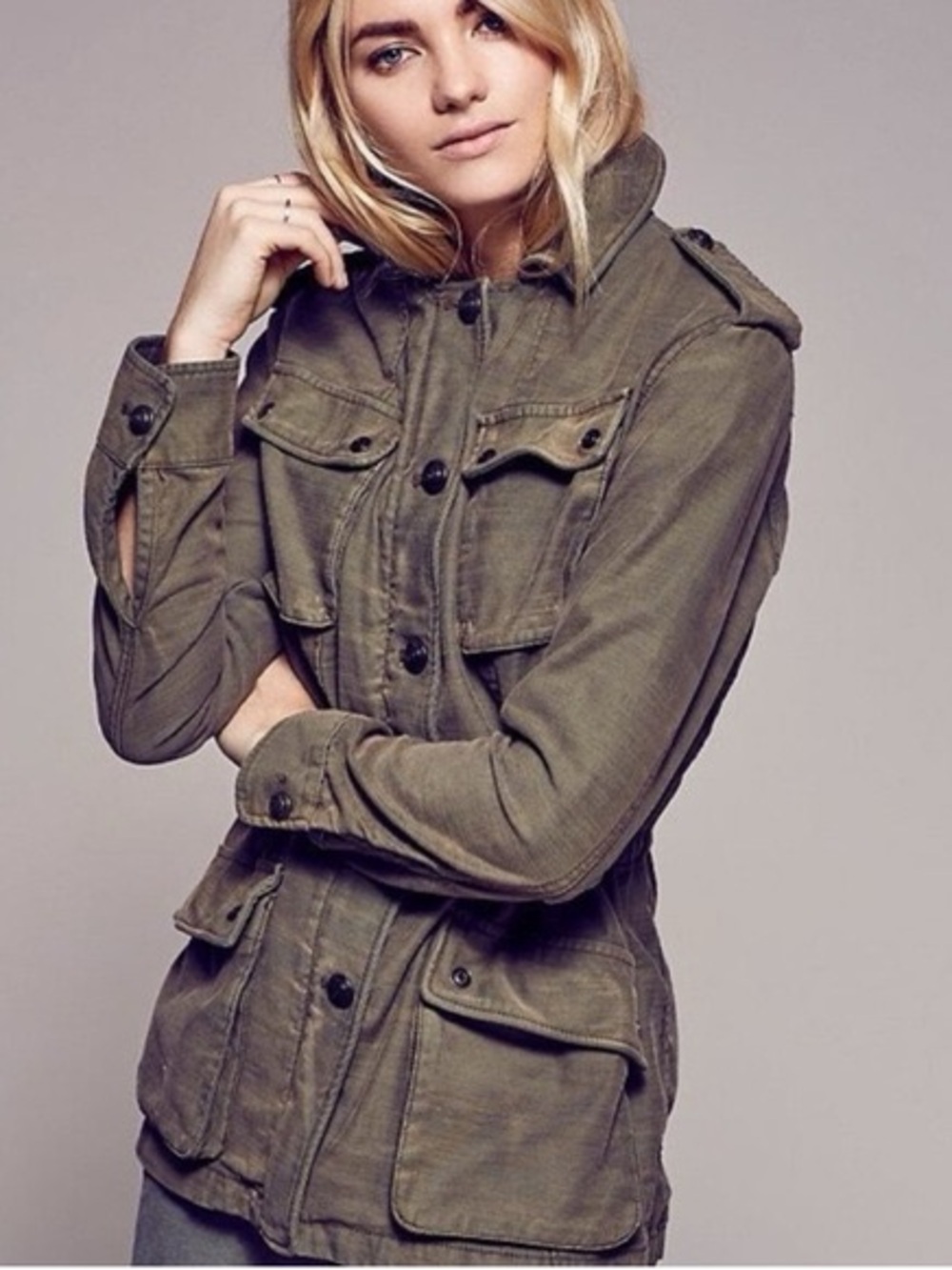 Free People Olive Military Utility Jacket Cargo Safari Armycore Cotton M Cargo